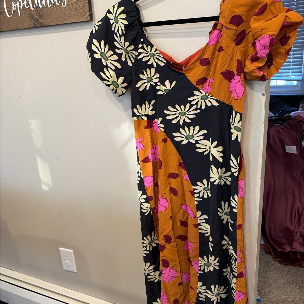 RHODE Colorful Floral Midi Dress - Black, Orange, Pink